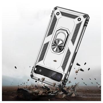 Google Pixel 6a Hybrid Cover med Metal Stativ - Sølv
