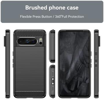 Google Pixel 8 Pro Børstet TPU Cover - Karbonfiber - Sort