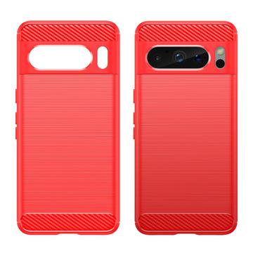 Google Pixel 8 Pro Børstet TPU Cover - Karbonfiber - Rød