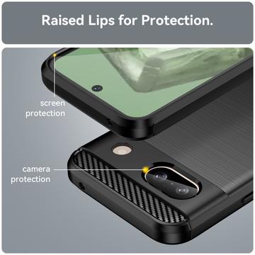Google Pixel 8a Børstet TPU Cover - Karbonfiber - Sort