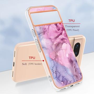 Google Pixel 8a Marmormønster Galvaniseret IMD TPU Cover - Blå / Pink