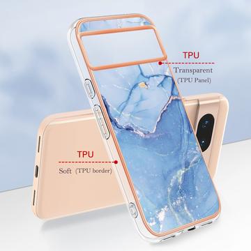 Google Pixel 8a Marmormønster Galvaniseret IMD TPU Cover - Blå