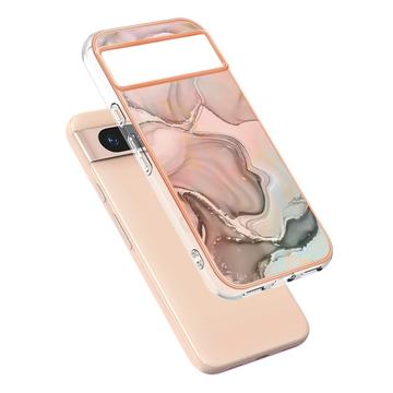 Google Pixel 8a Marmormønster Galvaniseret IMD TPU Cover - Pink