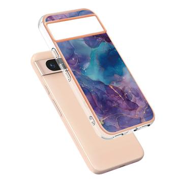 Google Pixel 8a Marmormønster Galvaniseret IMD TPU Cover - Lilla