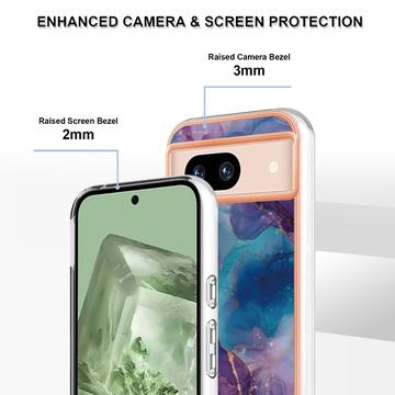 Google Pixel 8a Marmormønster Galvaniseret IMD TPU Cover - Lilla