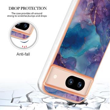 Google Pixel 8a Marmormønster Galvaniseret IMD TPU Cover - Lilla
