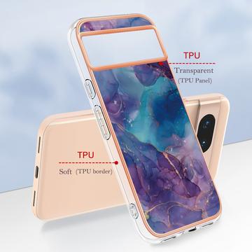 Google Pixel 8a Marmormønster Galvaniseret IMD TPU Cover - Lilla