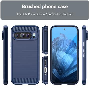 Google Pixel 9/9 Pro Børstet TPU Cover - Karbonfiber - Blå