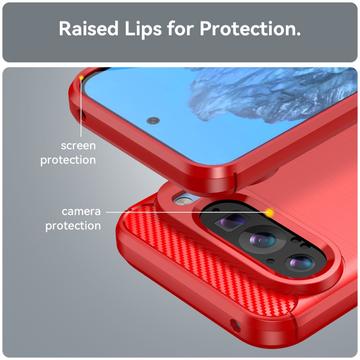 Google Pixel 9/9 Pro Børstet TPU Cover - Karbonfiber - Rød