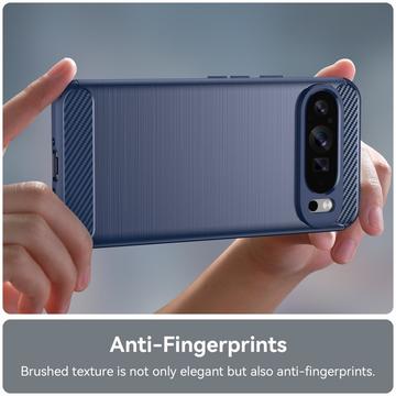 Google Pixel 9 Pro XL Børstet TPU Cover - Karbonfiber - Blå