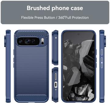 Google Pixel 9 Pro XL Børstet TPU Cover - Karbonfiber - Blå