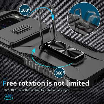 Google Pixel 9 Pro XL Roterende Ring Hybrid Cover med Kameraskjold - Sort