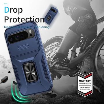 Google Pixel 9 Pro XL Roterende Ring Hybrid Cover med Kameraskjold - Blå