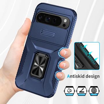 Google Pixel 9 Pro XL Roterende Ring Hybrid Cover med Kameraskjold - Blå