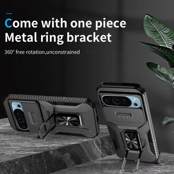 Google Pixel 9/9 Pro Roterende Ring Hybrid Cover med Kameraskjold - Sort