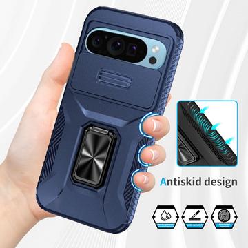 Google Pixel 9/9 Pro Roterende Ring Hybrid Cover med Kameraskjold - Blå