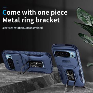 Google Pixel 9/9 Pro Roterende Ring Hybrid Cover med Kameraskjold - Blå