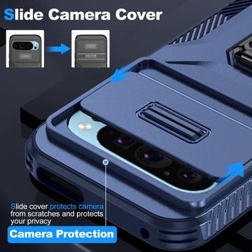 Google Pixel 9/9 Pro Roterende Ring Hybrid Cover med Kameraskjold - Blå
