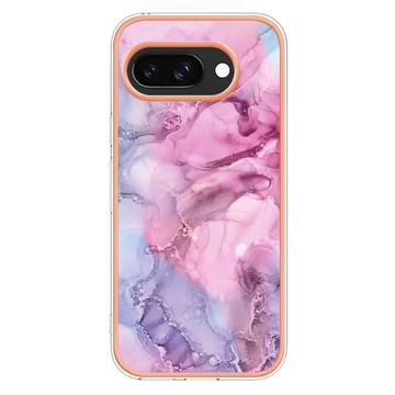 Google Pixel 9a Marmormønster Galvaniseret IMD TPU Cover - Blå / Pink