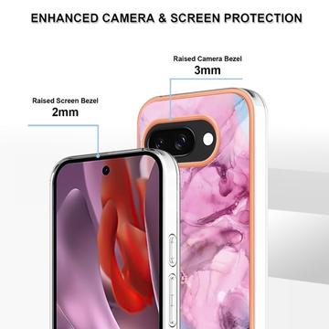 Google Pixel 9a Marmormønster Galvaniseret IMD TPU Cover - Blå / Pink