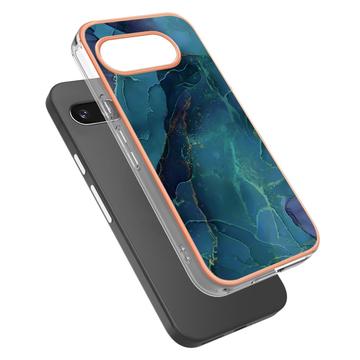 Google Pixel 9a Marmormønster Galvaniseret IMD TPU Cover - Grøn