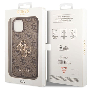 Guess 4G Big Metal Logo iPhone 14 Hybrid Cover - Brun