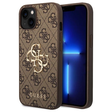 iPhone 15 Guess 4G Big Metal Logo Hybrid Cover - Brun