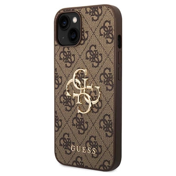 iPhone 15 Guess 4G Big Metal Logo Hybrid Cover - Brun