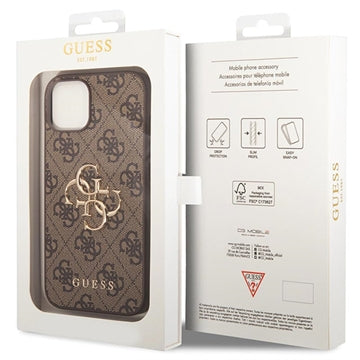 iPhone 15 Guess 4G Big Metal Logo Hybrid Cover - Brun