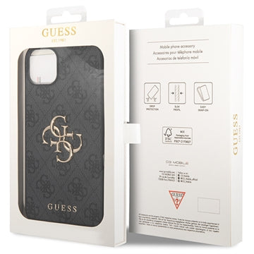 iPhone 15 Guess 4G Big Metal Logo Hybrid Cover - Grå