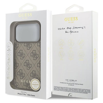 iPhone 17 Pro Guess 4G Charm Hybrid Cover - MagSafe-kompatibel - Brun
