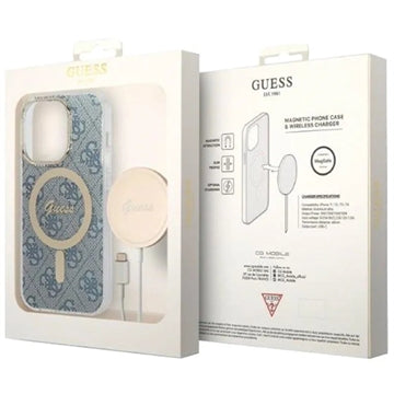Guess 4G Edition Bundle Pack iPhone 14 Pro Cover & Trådløs Oplader - Blå