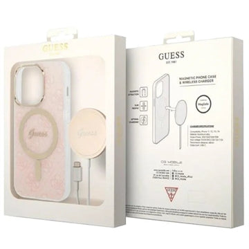 Guess 4G Edition Bundle Pack iPhone 14 Pro Cover & Trådløs Oplader - Pink