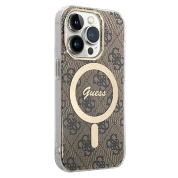 Guess 4G Edition Bundle Pack iPhone 14 Pro Max Cover & Trådløs Oplader - Brun