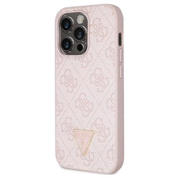 iPhone 15 Pro Max Guess 4G Strass Triangle Metal Logo Cover med Crossbody Rem - Pink
