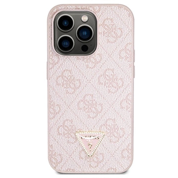 iPhone 15 Pro Max Guess 4G Strass Triangle Metal Logo Cover med Crossbody Rem - Pink
