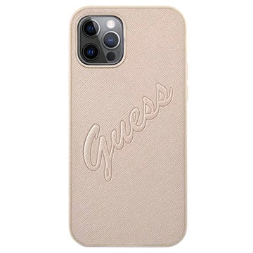 Guess Saffiano Vintage Script iPhone 12/12 Pro Cover - Guld