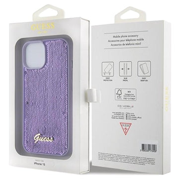 iPhone 15 Guess Sequin Script Logo Cover - Lilla