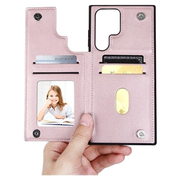 Hanman Mika Samsung Galaxy S23 Ultra 5G Cover med Pung - Rødguld