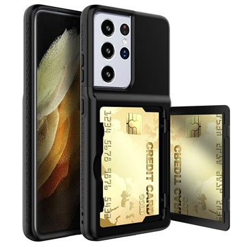 Samsung Galaxy S21 Ultra 5G Hybrid Cover med Spejl og Kortholder - Sort