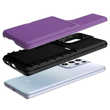 Samsung Galaxy S21 Ultra 5G Hybrid Cover med Spejl og Kortholder - Lilla