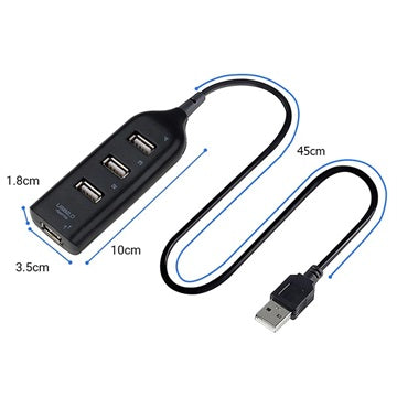 Højhastigheds 4-Ports USB Hub 2.0 - 480Mbps - Sort