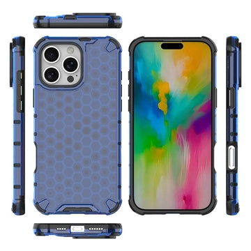 iPhone 16 Pro Honeycomb Armored Hybrid Cover - Blå