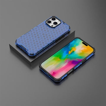 iPhone 16 Pro Honeycomb Armored Hybrid Cover - Blå