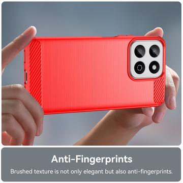 Honor 200 Smart/X7c 4G/5G Børstet TPU Cover - Karbonfiber - Rød