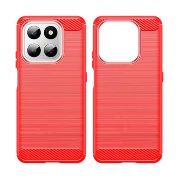 Honor 400 Smart/X7d 4G Børstet TPU Cover - Karbonfiber - rød
