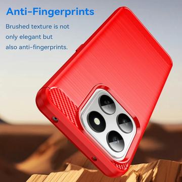 Honor 400 Smart/X7d 4G Børstet TPU Cover - Karbonfiber - rød