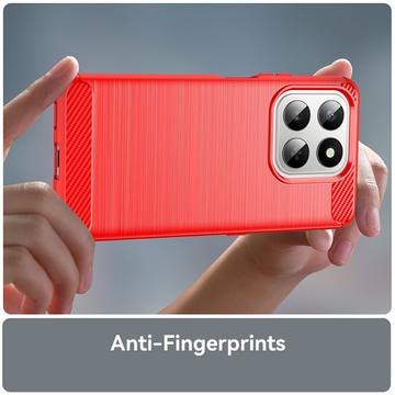 Honor 400 Smart/X7d 4G Børstet TPU Cover - Karbonfiber - rød