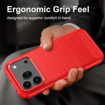 Honor 600/600 Pro Børstet TPU Cover - Karbonfiber - rød
