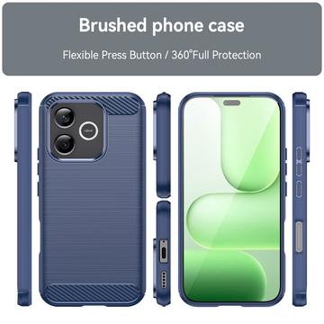 Honor 600 Lite Børstet TPU Cover - Karbonfiber - blå